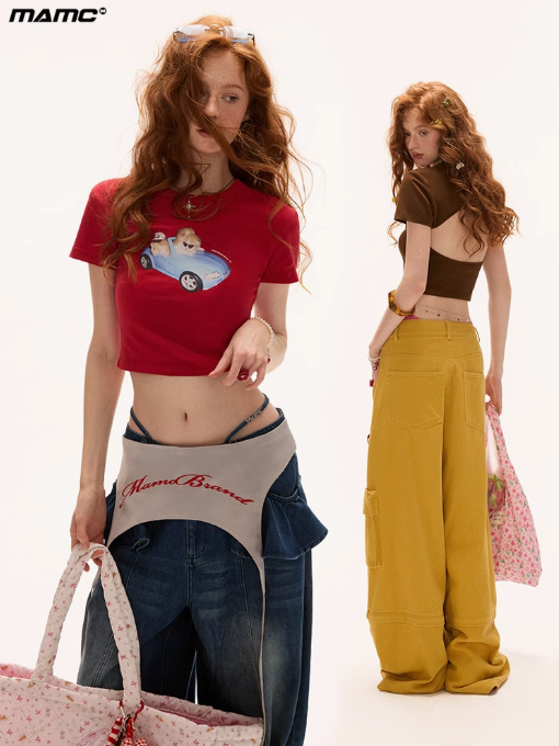 MAMC - Backless Cat Car Graphic Tee – Playful Cropped Summer Style