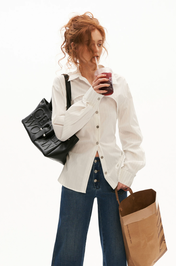 MAMC - White Stripe Tie-Back Shirt & Cami Set