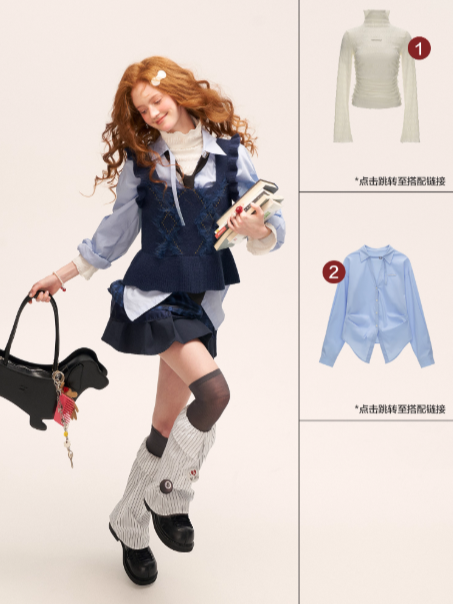MAMC - Blue Knit Sweater Vest with Lace Trim WE747