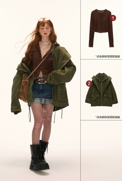 MAMC - Dual-Waist Drawstring Mini Skirt (Vintage Denim)