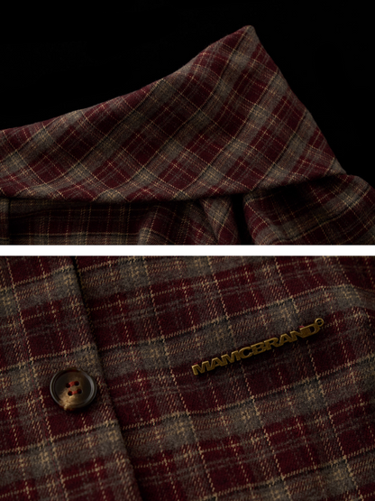 MAMC - Burgundy Grunge Off-Shoulder Plaid Dress