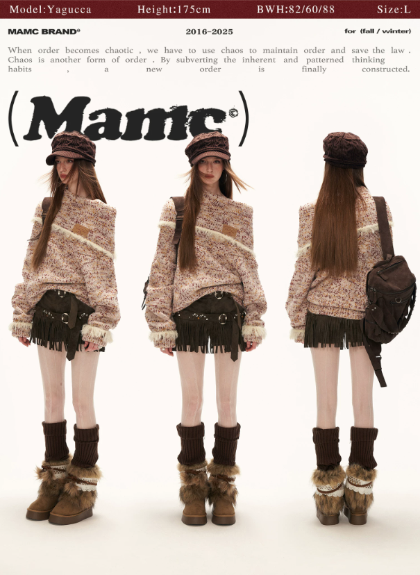 MAMC - Beige Slouchy Textured Off-Shoulder Turtleneck Sweater
