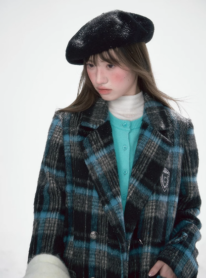 冰雪 - Plaid College Style Woolen Coat