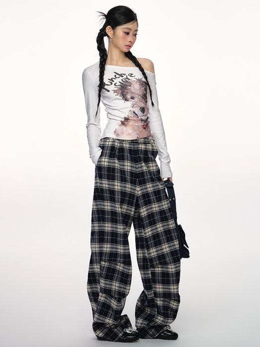 PCH - Black & White Plaid Wide-Leg Pants