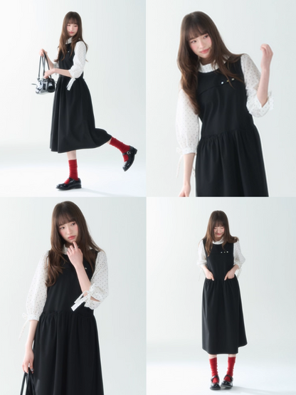 罐头士多所 - Misty Noir Polka Dot Midi Dress