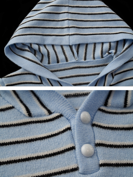 MAMC - Soft Blue Striped Knit Hoodie Top