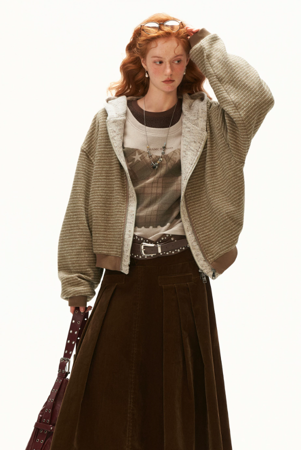 MAMC - Light Khaki Y2K Star Plaid Layered Knit Top