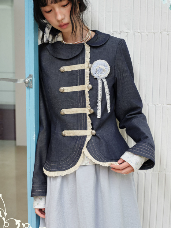 DAILY ARTIST - Deep Navy Doll-Collar Napoleon Denim Jacket