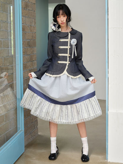 DAILY ARTIST - Deep Navy Doll-Collar Napoleon Denim Jacket