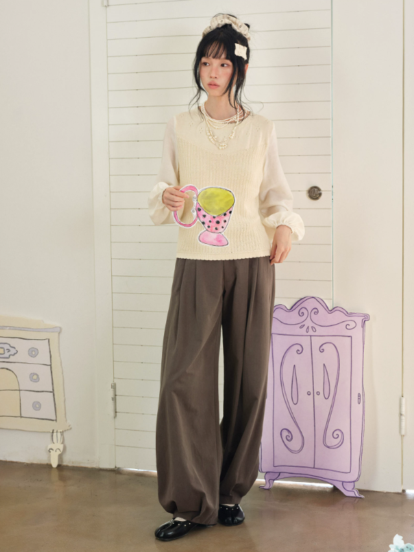 DAILY ARTIST - Coffee Brown Vintage Pleated Balloon Trousers