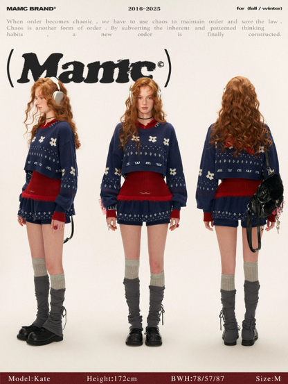 MAMC - Star & Floral Knit Crop Sweater + Skort Set WE770 (Midnight Navy)