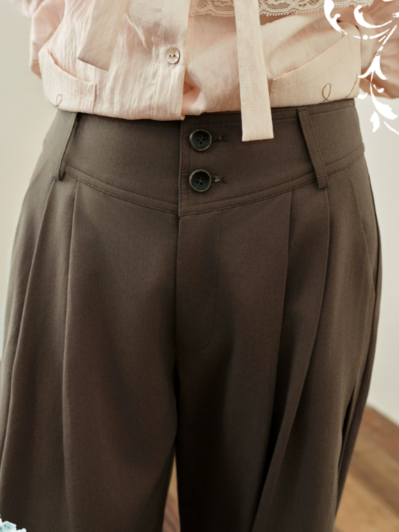 DAILY ARTIST - Coffee Brown Vintage Pleated Balloon Trousers