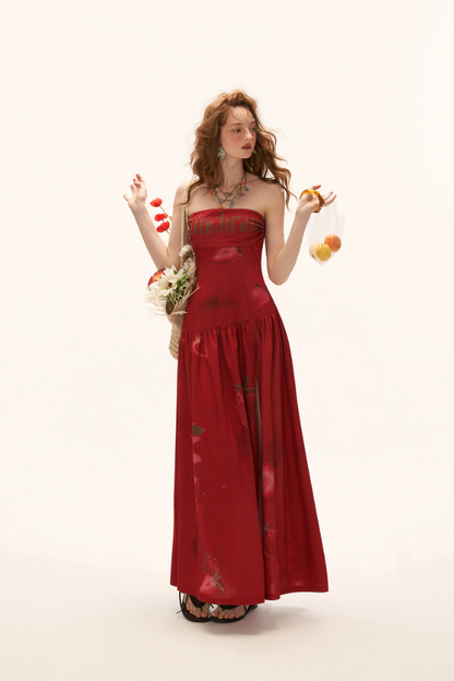 MAMC - "Strawberry Rouge Mood" Strapless Maxi Dress