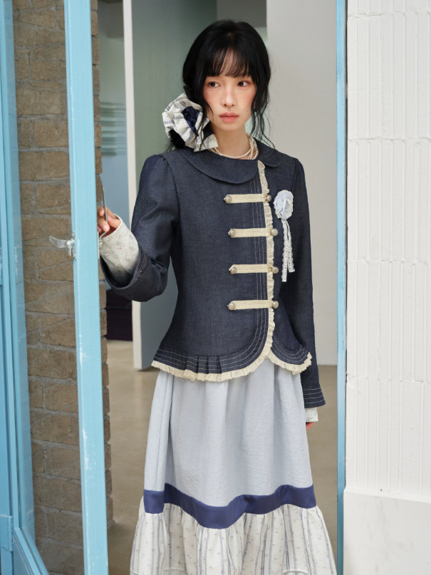 DAILY ARTIST - Deep Navy Doll-Collar Napoleon Denim Jacket