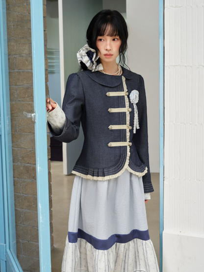 DAILY ARTIST - Deep Navy Doll-Collar Napoleon Denim Jacket