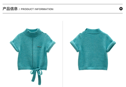 MAMC - Blue Ribbed Mock-Neck Tie-Hem Knit Sweater