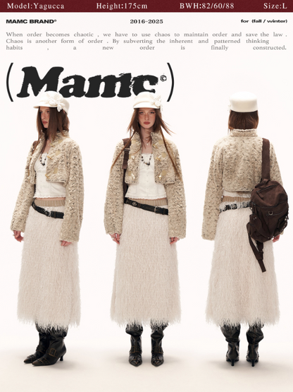 MAMC - Beige 3D Feathered Midi Skirt WE851