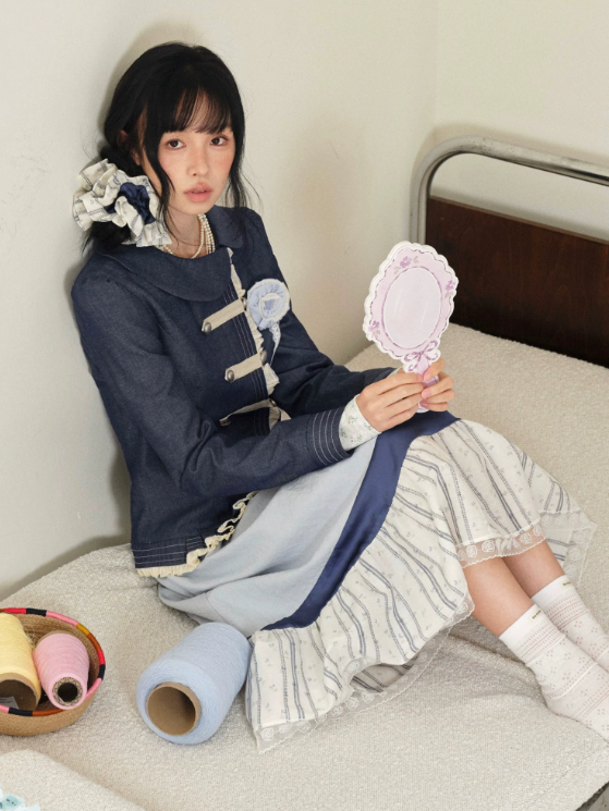 DAILY ARTIST - Deep Navy Doll-Collar Napoleon Denim Jacket
