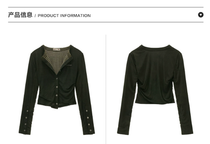 MAMC - Green Textured Jacquard Knit Cardigan with Decorative Buttons