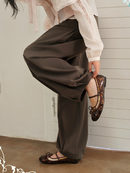 DAILY ARTIST - Coffee Brown Vintage Pleated Balloon Trousers