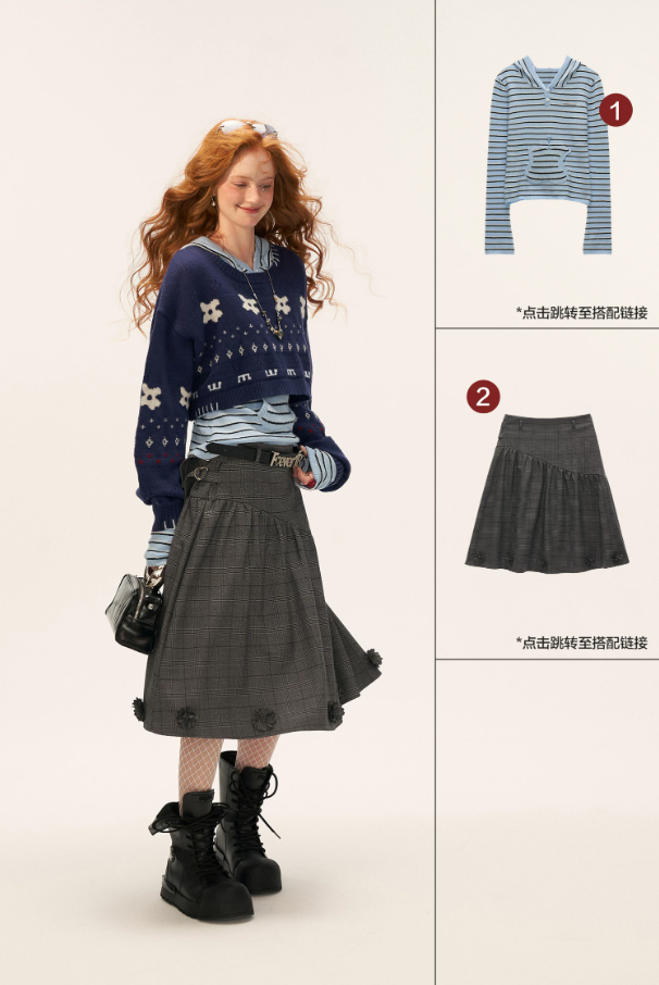 MAMC - Star & Floral Knit Crop Sweater + Skort Set WE770 (Midnight Navy)