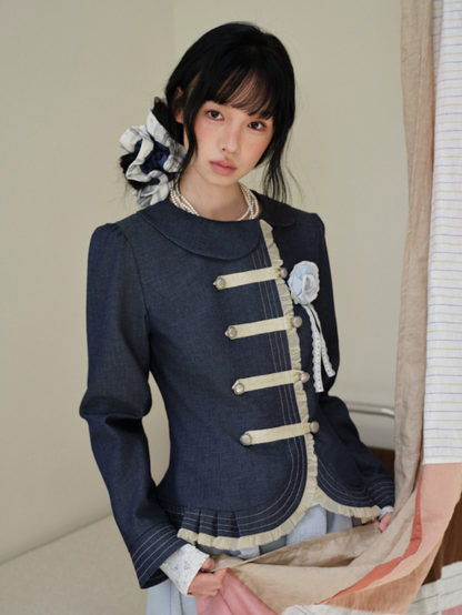 DAILY ARTIST - Deep Navy Doll-Collar Napoleon Denim Jacket