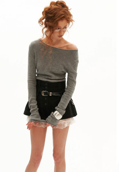 MAMC - Vintage Fitted Long-Sleeve Knit Top (Blue / Gray)