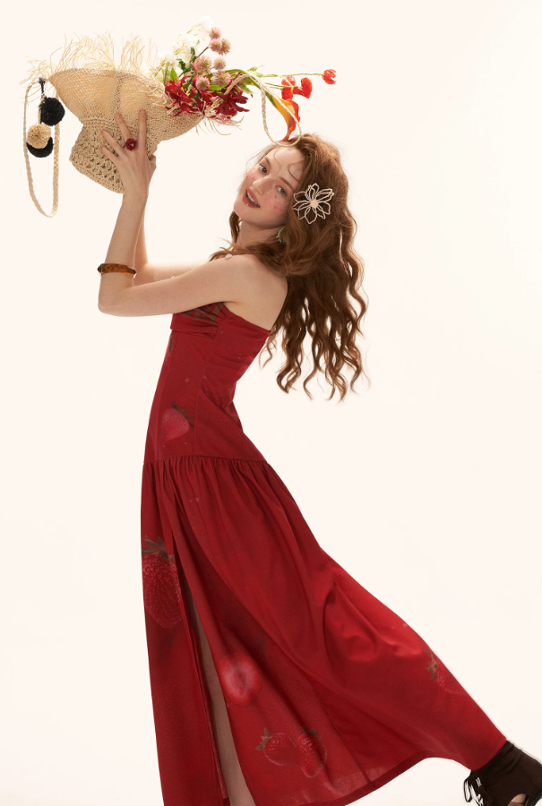 MAMC - "Strawberry Rouge Mood" Strapless Maxi Dress