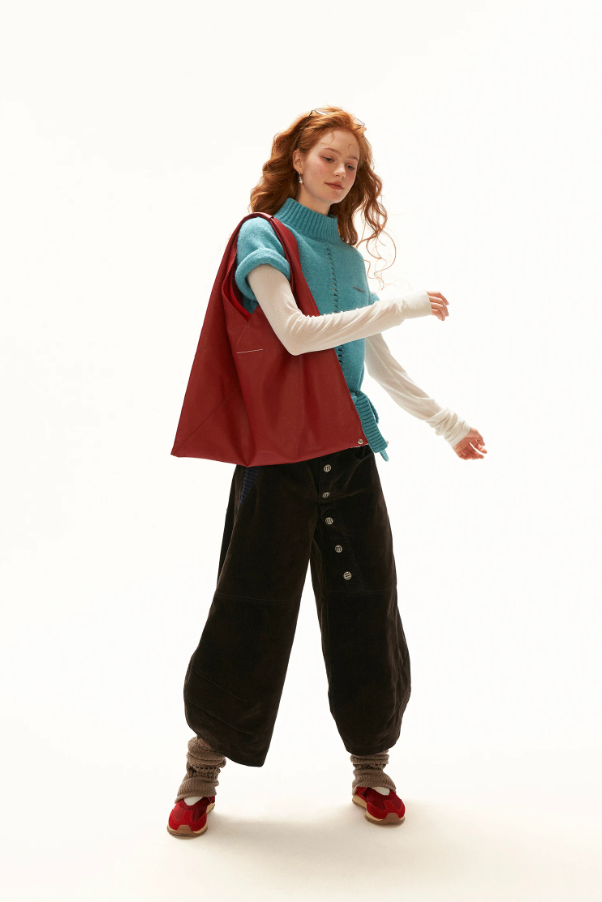 MAMC - Blue Ribbed Mock-Neck Tie-Hem Knit Sweater
