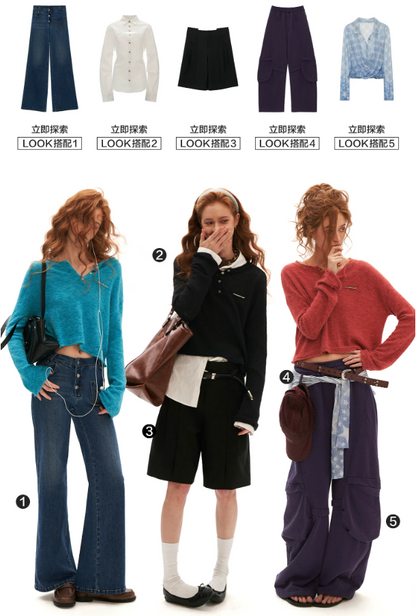 MAMC - Open-Back Mohair Blend Cropped Sweater (Red/ Black/ Blue)