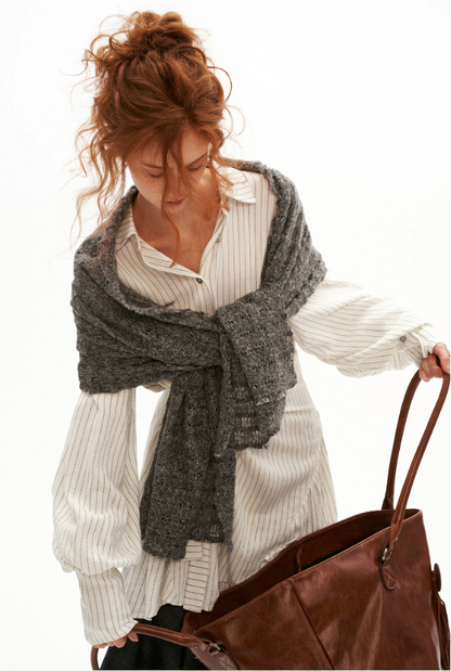 MAMC - Textured Wave Knit Scarf Shawl (Khaki / Gray)