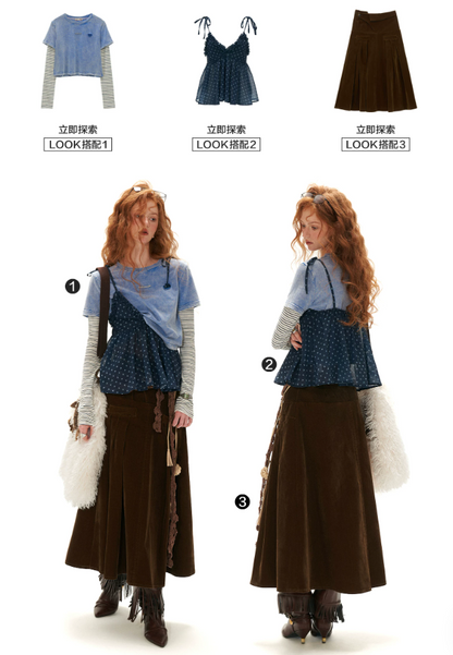 MAMC - Vintage Blue Faux-Layered Star Print Cami & Long-Sleeve Top
