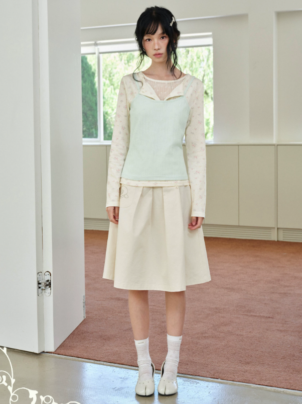 DAILY ARTIST - Mint Green Floral Layered Henley Lace Top