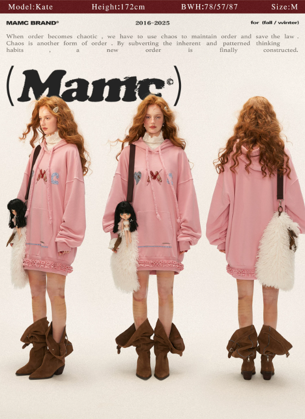 MAMC - Plaid Patch Embroidered Hoodie Dress - PINK