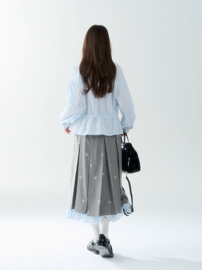 罐头士多所 - "Blue Whisper" Ruffled Collar Lace Shirt