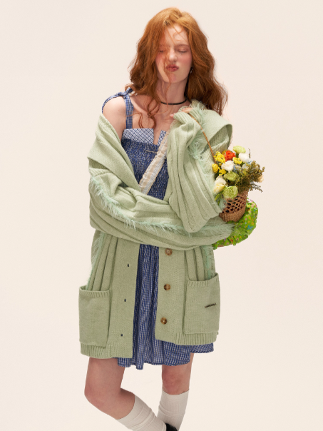 MAMC - Lazy Knit Cardigan with Contrast Stitching (Minty Sage)