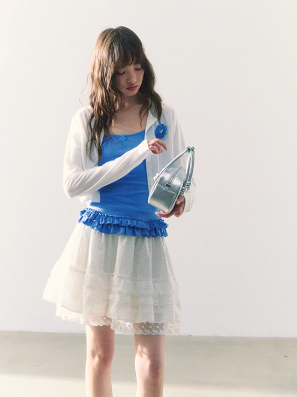罐头粪便 - Sweet Bow Waist Design Multi-Layer Lace A-Line Skirt
