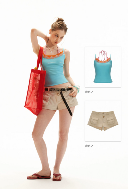 Layered Lace Letter Embroidered Cami Top