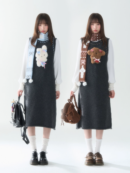 罐头士多所 - "Snowland Friends" Knit Vest Dress – Removable Plush