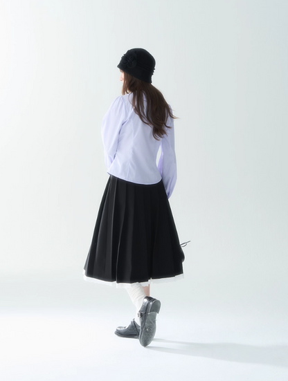 罐头士多所 - "Purple Whisper" Autumn Striped Lace Trim Long Sleeve Shirt