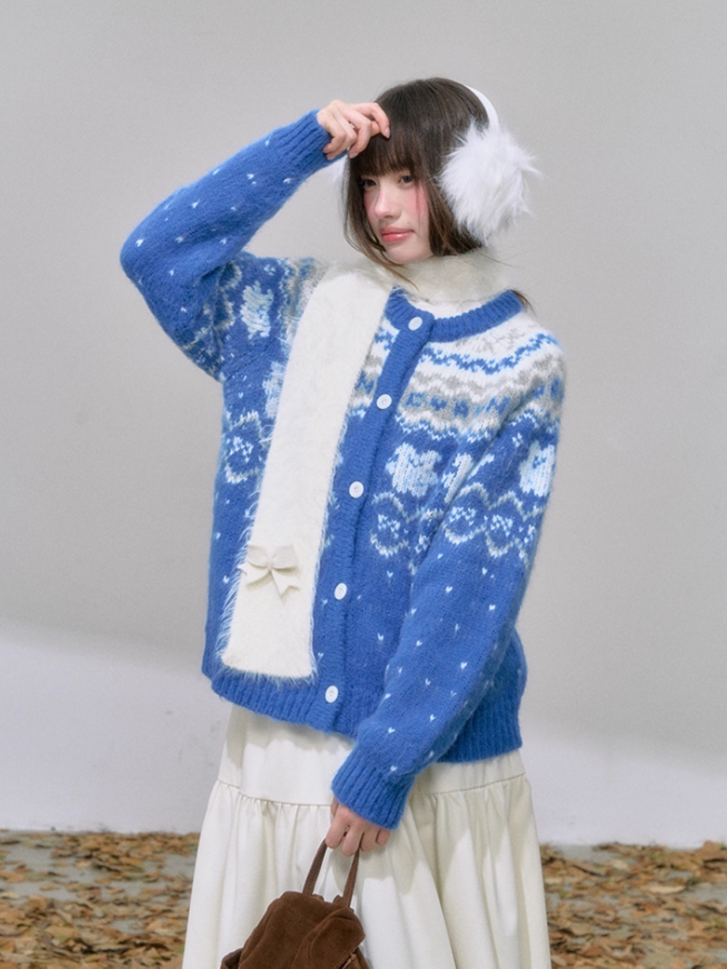 "屿蓝织梦" Royal Blue Fair Isle Knit Sweater