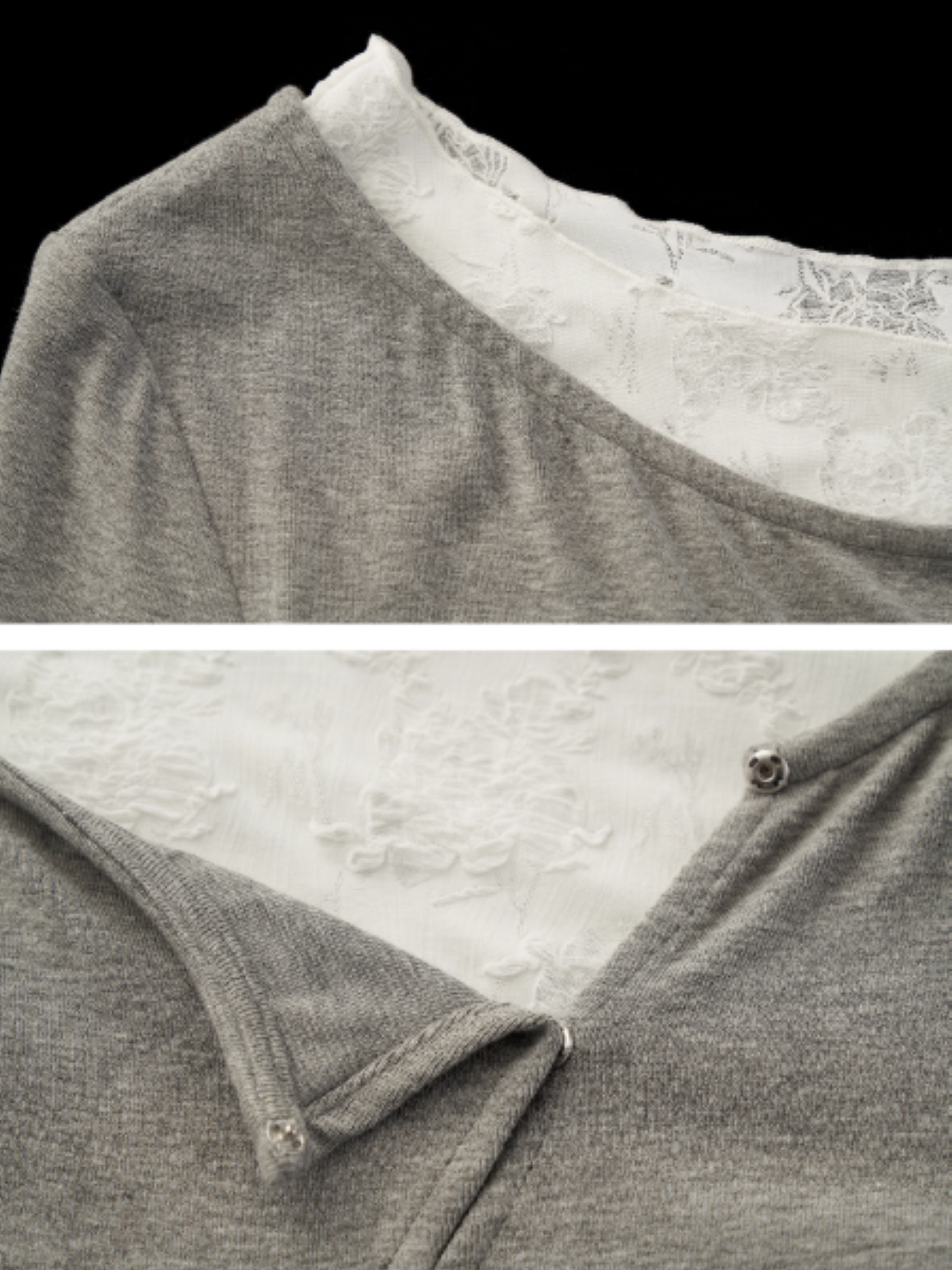 MAMC - Y2K Preppy Lace Trim Ruched Long Sleeve Top (Grey)