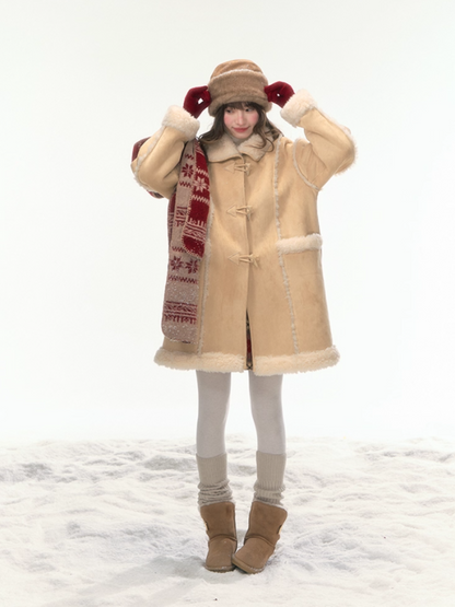 "Snowmist Forest" Suede Mid-Length Detachable-Scarf Coat LL2025459