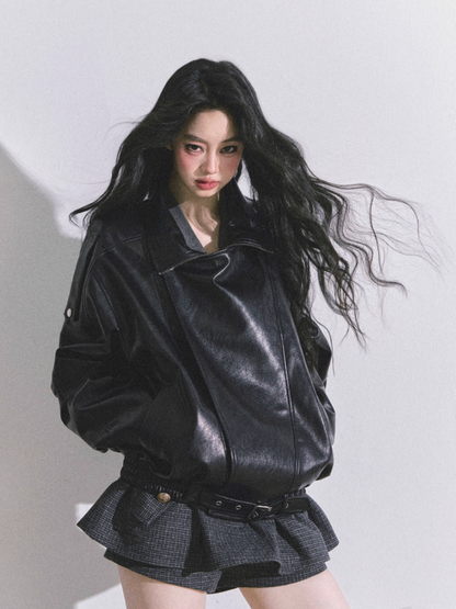 少也眼 Cool Girl American Biker PU Leather Jacket