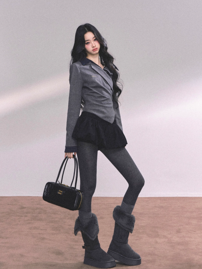 "澳区学妹" American Plaid Layered Long Sleeve Top