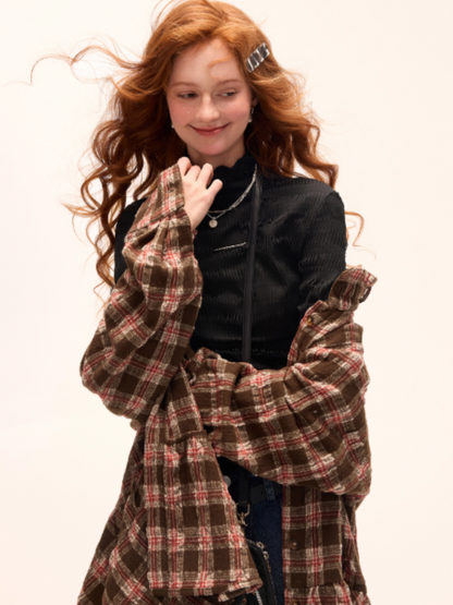 MAMC - Brown Bow Plaid Shirt Dress