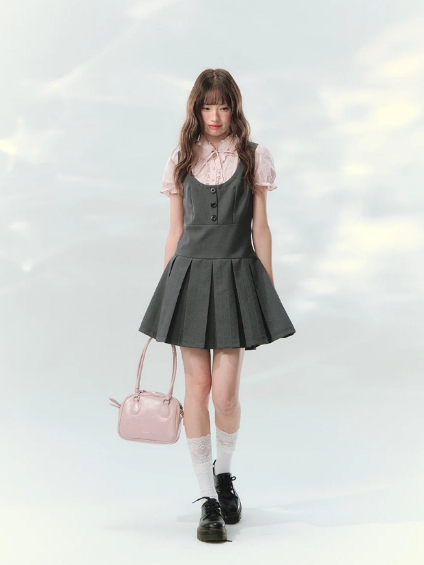 “Sweet Grey Diary” Layered Academy Pleated Dress LL2026142