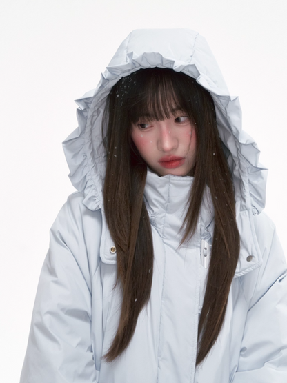 “Misty Blue Whispers” Drawstring Down Puffer Coat LL2025293