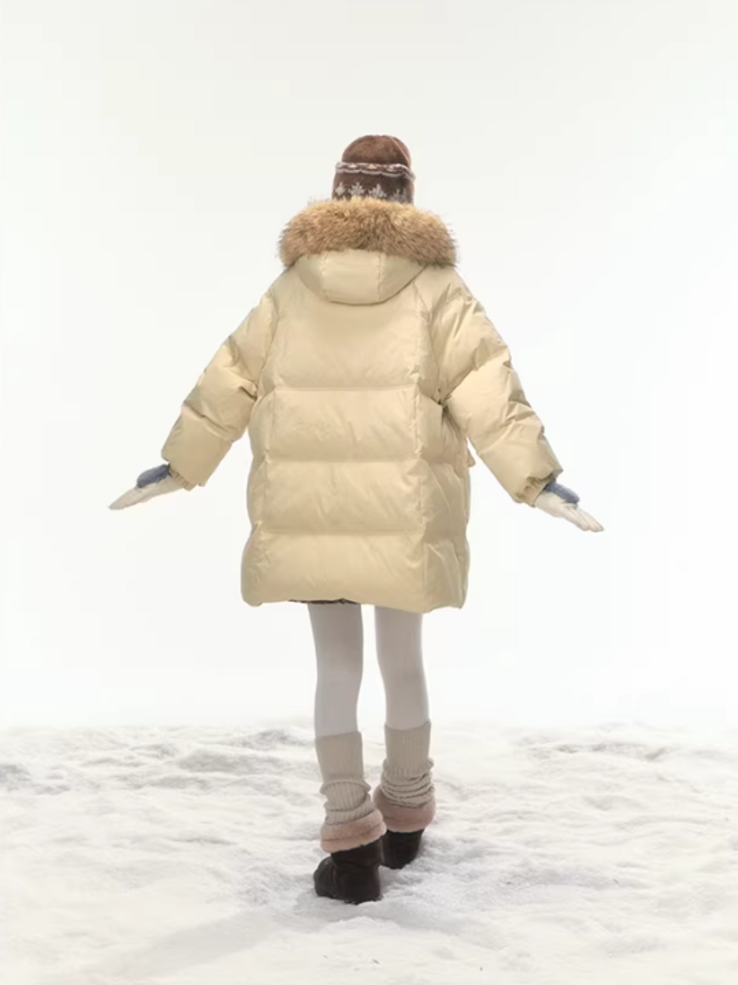 "First Snowfall" Khaki Mid-Length Down Jacket LL2025473