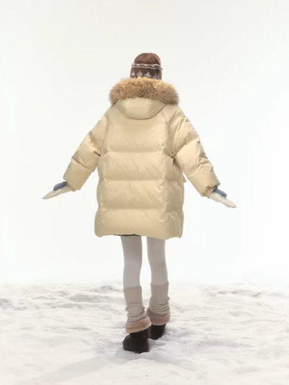 "First Snowfall" Khaki Mid-Length Down Jacket LL2025473